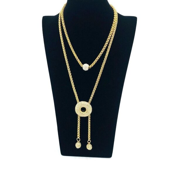 Vintage 1980's Chic Style Clear Crystal Gold Tone Layering Necklaces 16" & 18" - Picture 1 of 3